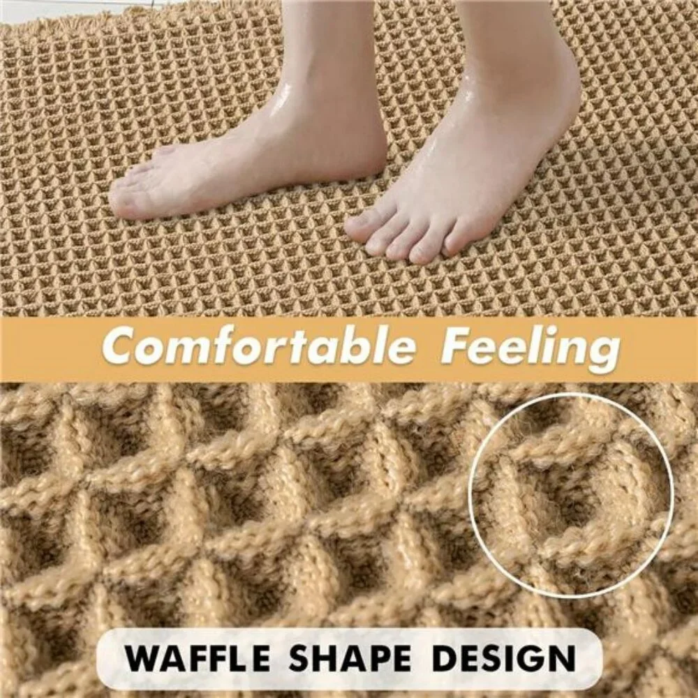 Set of 2 brown waffle bath mats non slip absorbent washable bathroom rugs 18x30